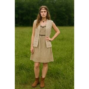 Vintage Cream chunky knit tan sweater Eclectic Grandpa vest Size L